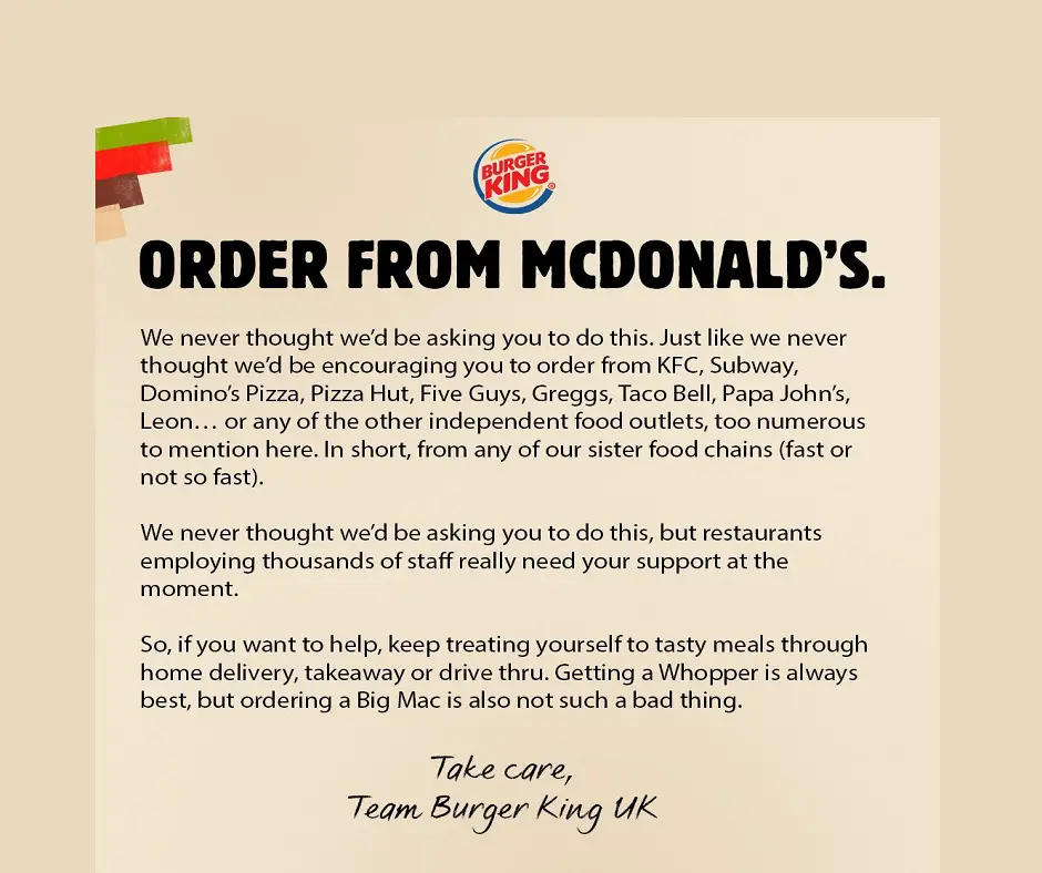 Campagna Facebook di Burger King competitors